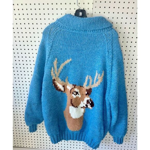 Vintage Handmade Knitted Lined Stag Deer Sweater - Picture 2 of 11